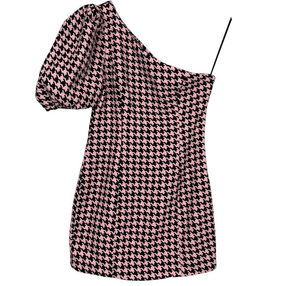 Majorelle Revolve Kirsten One Shoulder Mini Dress in Pink Houndstooth Size M - Picture 2 of 8